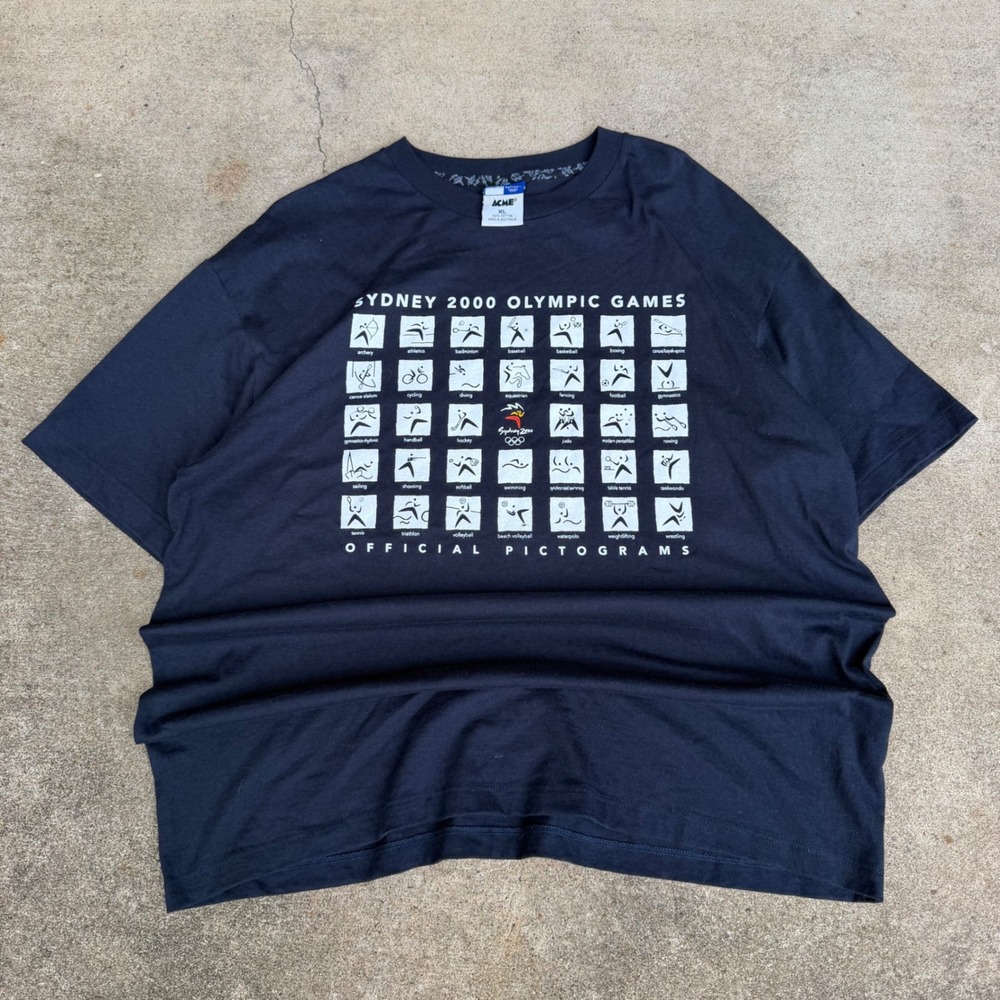 Vintage Sydney 2000 Olympics Official Pictograms T-Shirt ACME Bonds Black XL